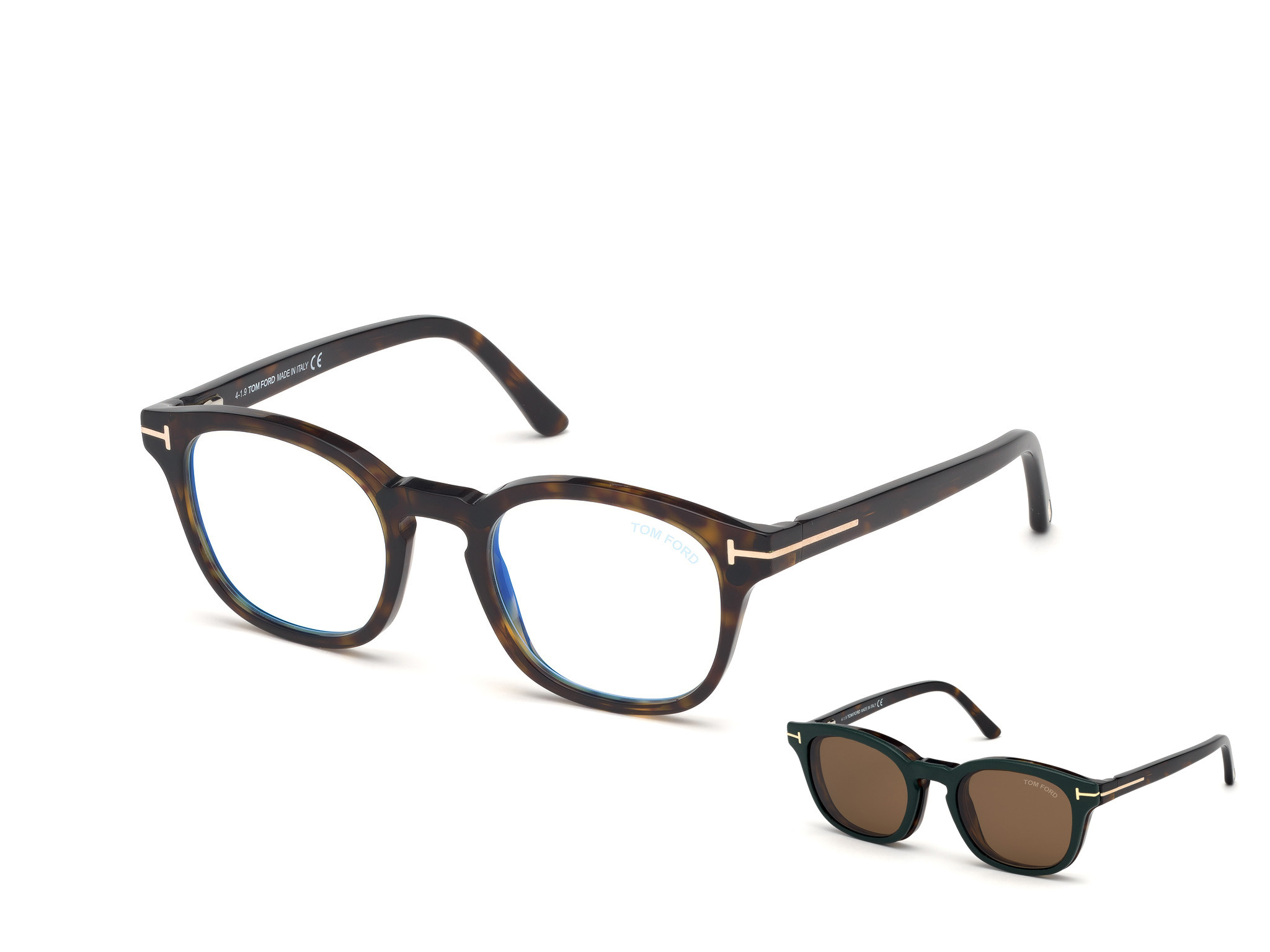 Havana/ Blue Block Lenses, Brown Clip In Green Leather