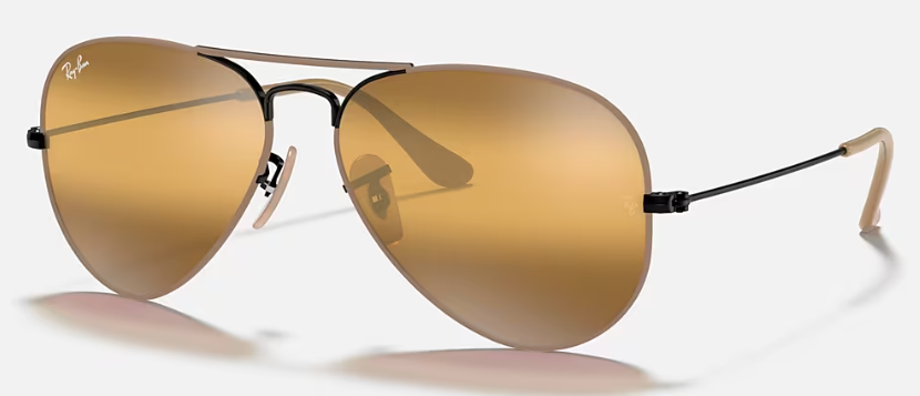 Ray-Ban RB3025 AVIATOR LARGE METAL sunglasses in Matte Beige on Black/Yellow Bi Mirror Grey