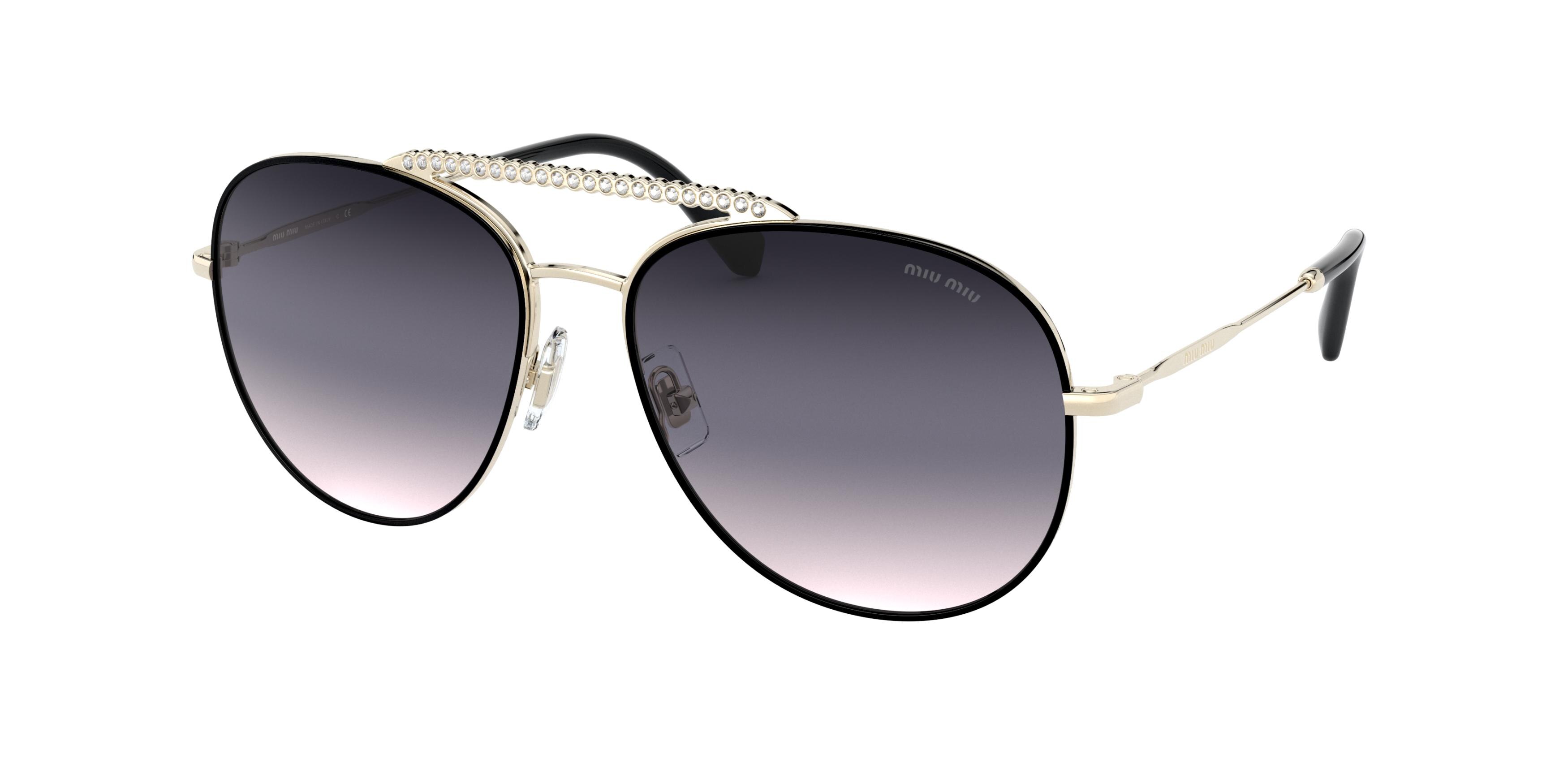 Miu Miu MU 53VS round sunglasses in Aavgr0 Pale Gold/Black