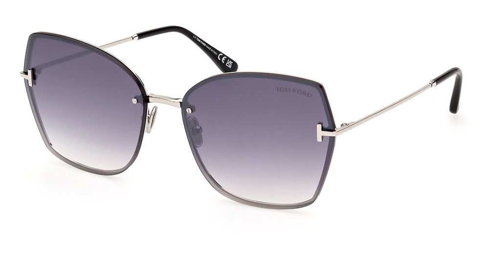 Tom Ford FT1107 irregular sunglasses in Shiny Palladium/Smoke Mirror