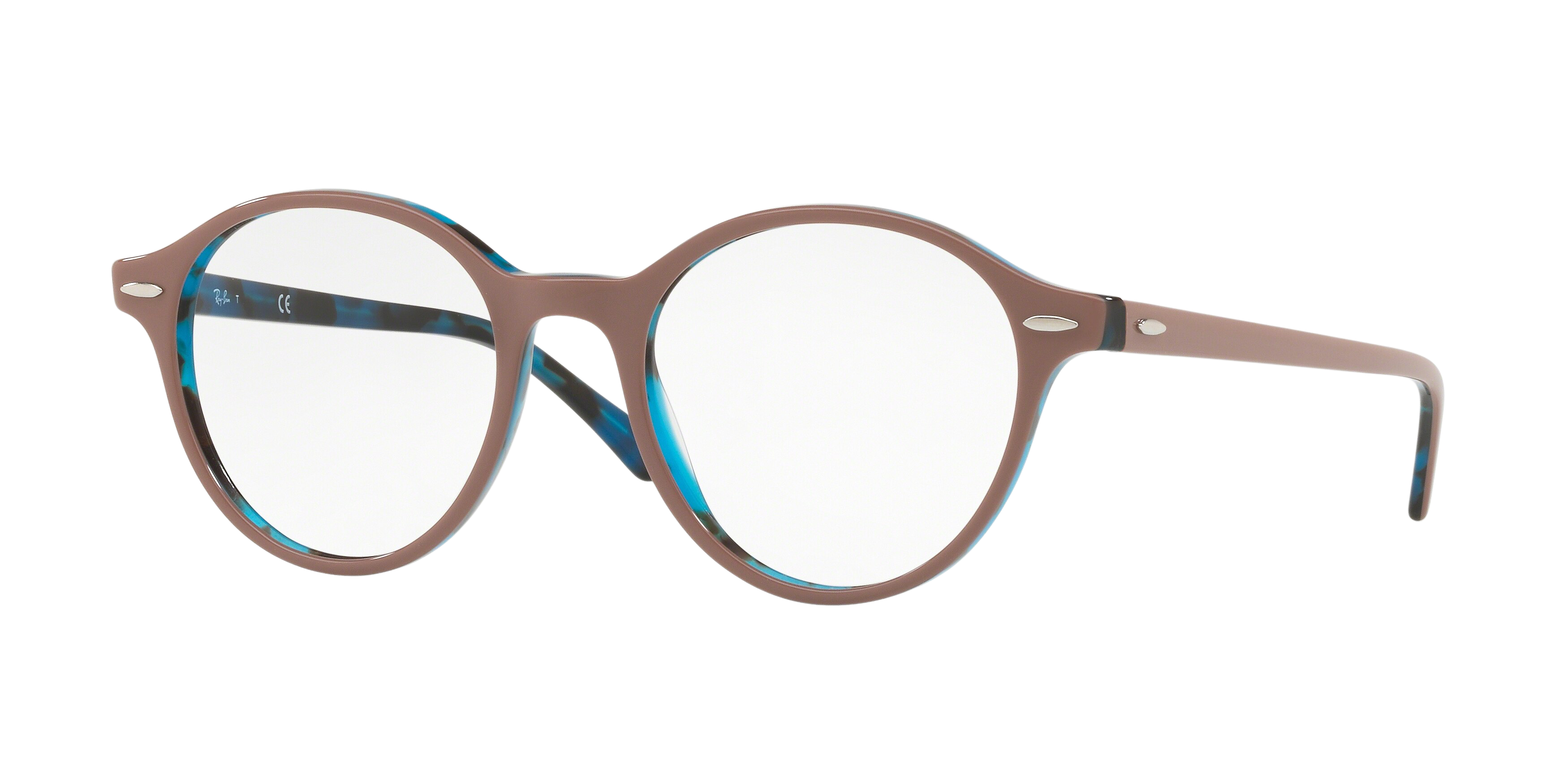 Ray-Ban RX7118 round eyeglasses in Top Light Brown on Havana Blue