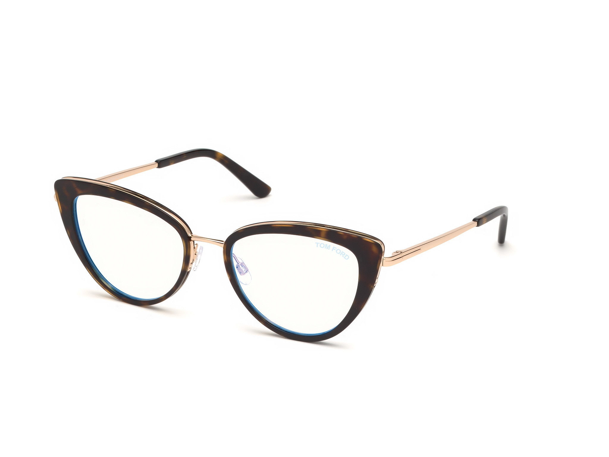 Tom Ford FT5580-B cateye eyeglasses in Shiny Dark Havana, Shiny Rose Gold