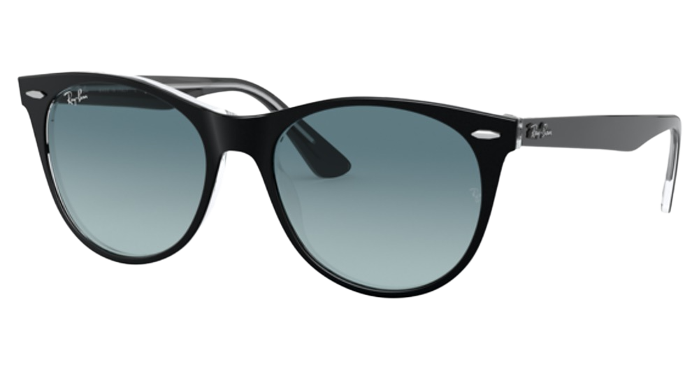 Ray-Ban RB2185 WAYFARER II round sunglasses in Black on Transparent/Blue Gradient Grey
