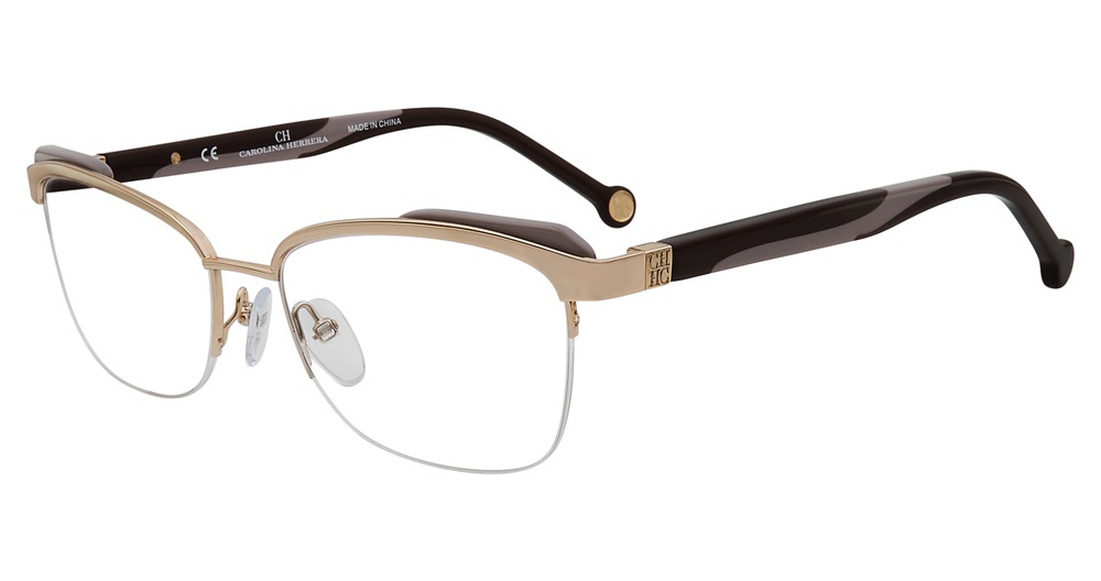 Carolina Herrera VHE111K rectangle eyeglasses in Gold Brown 08 Fe