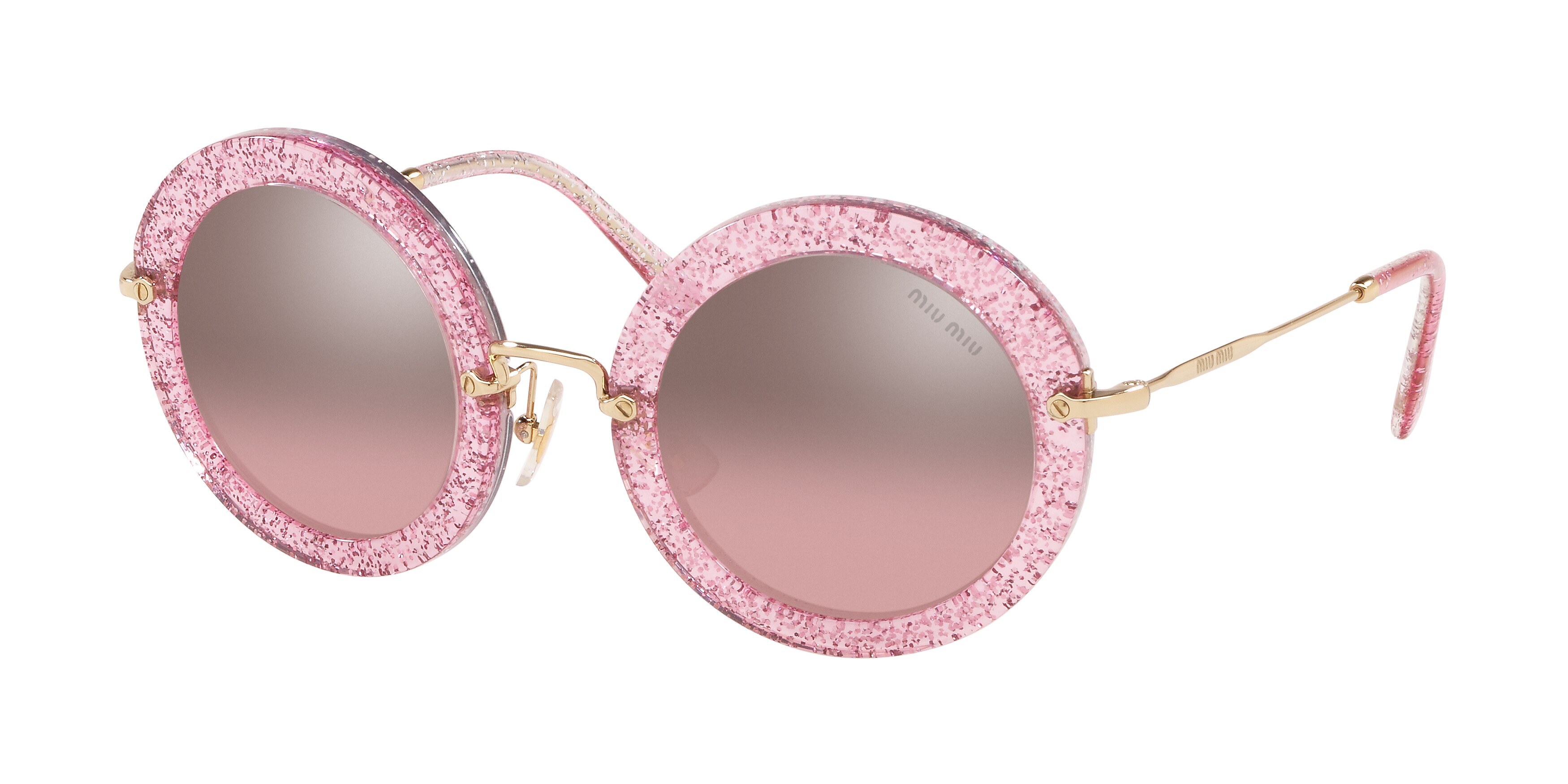 Miu Miu MU 13NS round sunglasses in Glitter Pink