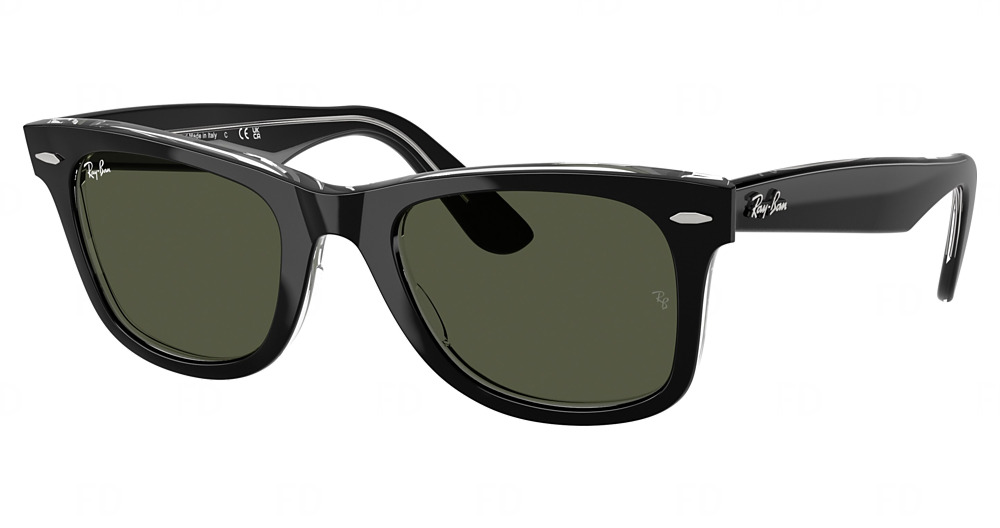 Ray-Ban RB2140F WAYFARER round sunglasses in Black on Transparent/Green