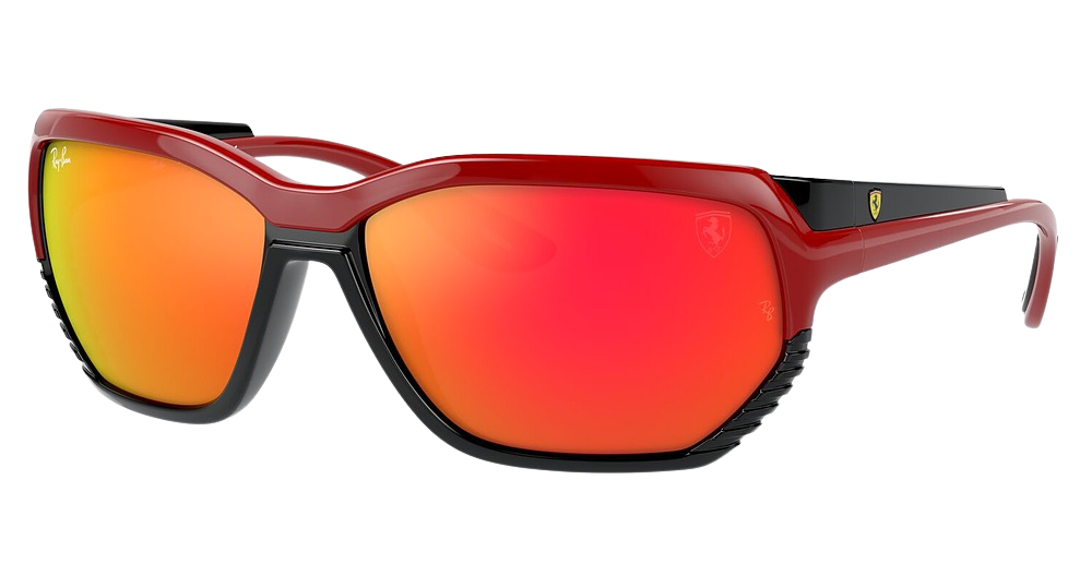 Ray-Ban RB4366M rectangle sunglasses in Red on Black/Brown Mirror Orange