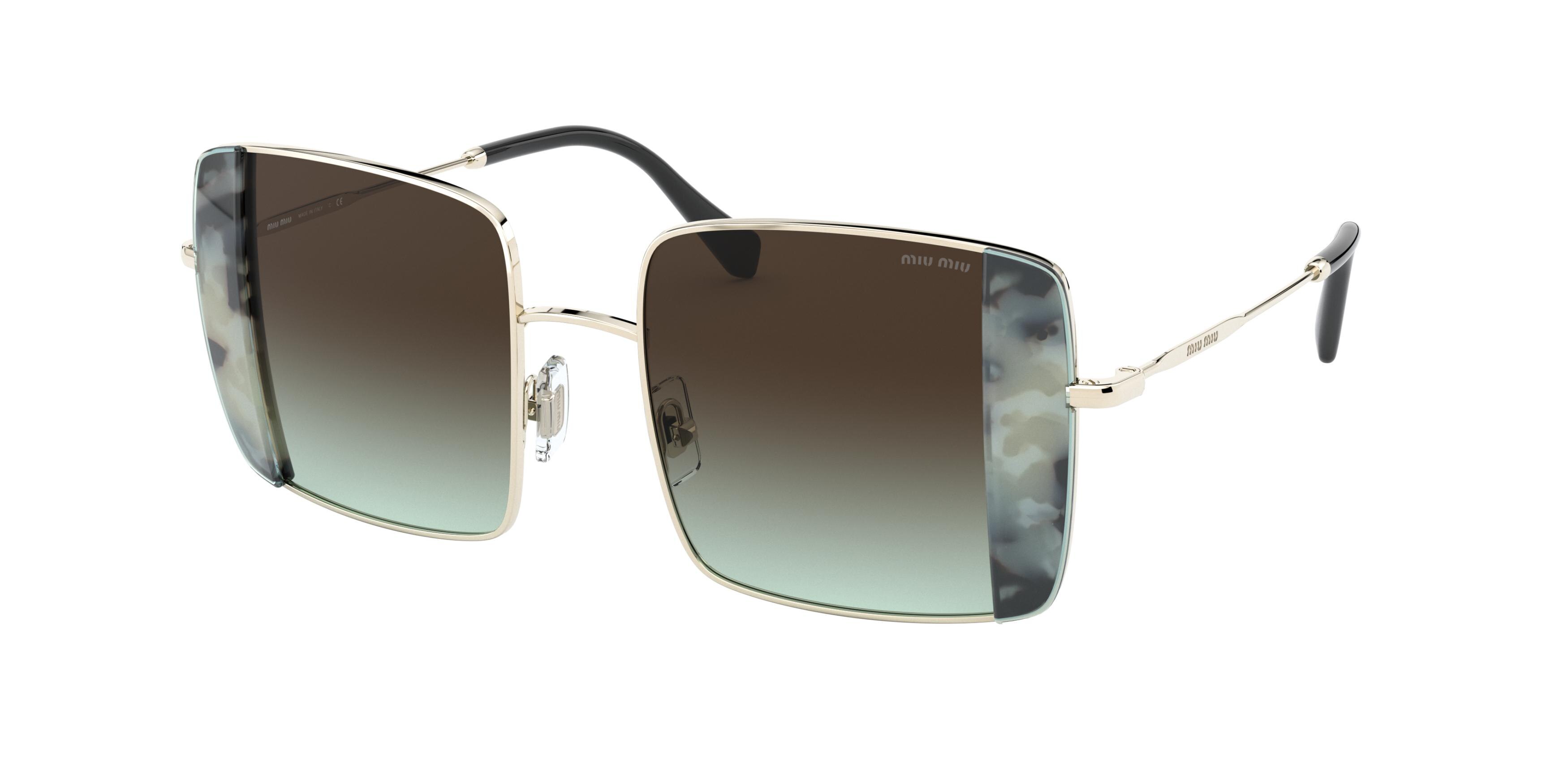 Miu Miu MU 56VS rectangle sunglasses in Pale Gold/Havana Light Blue