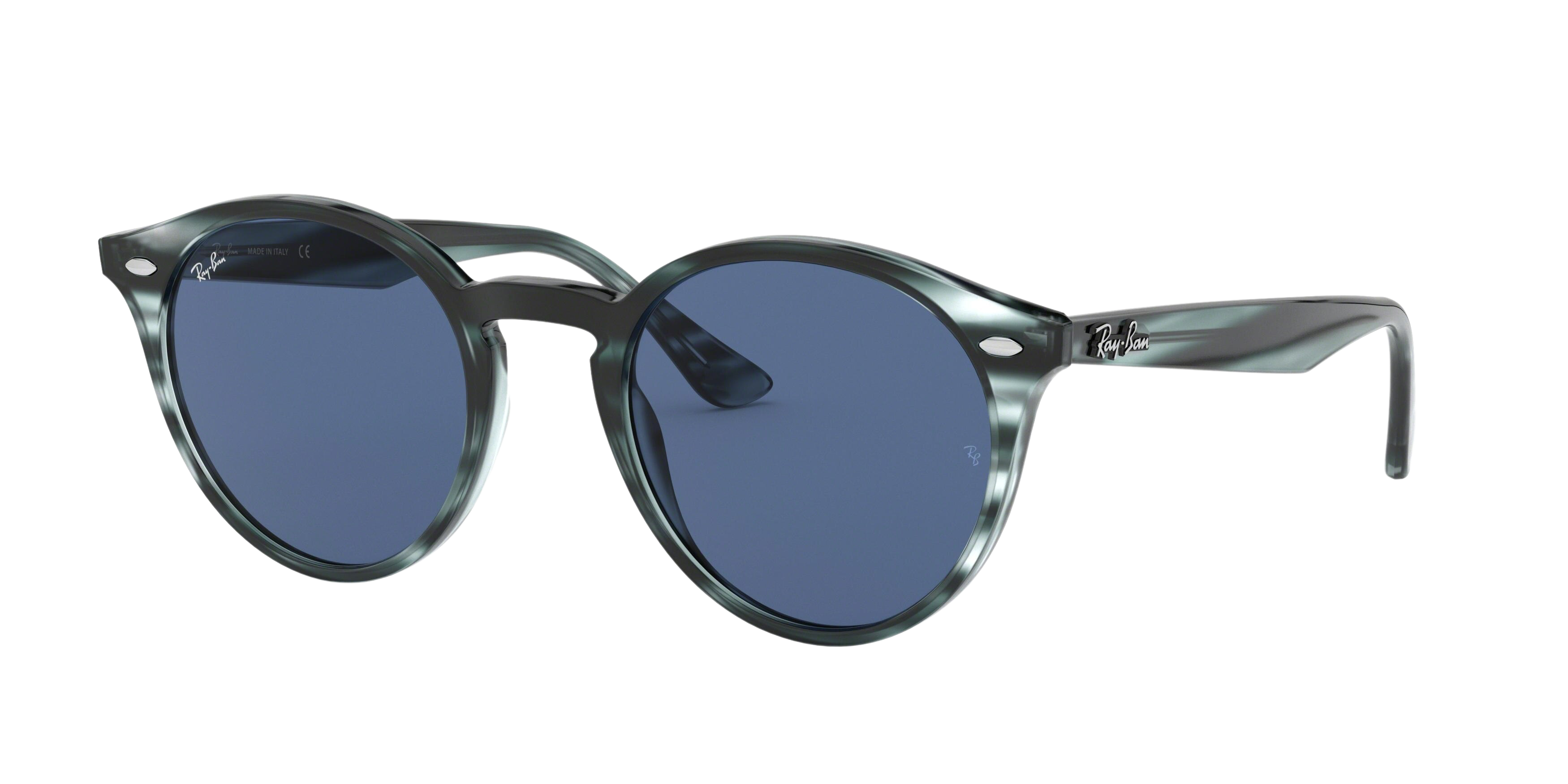 Ray-Ban RB2180F round sunglasses in Stripped Blue Havana