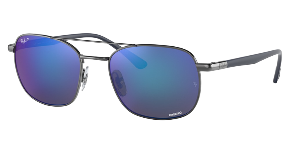 Ray-Ban RB3670CH aviator sunglasses in Gunmetal/Polarized Grey Mirror Blue
