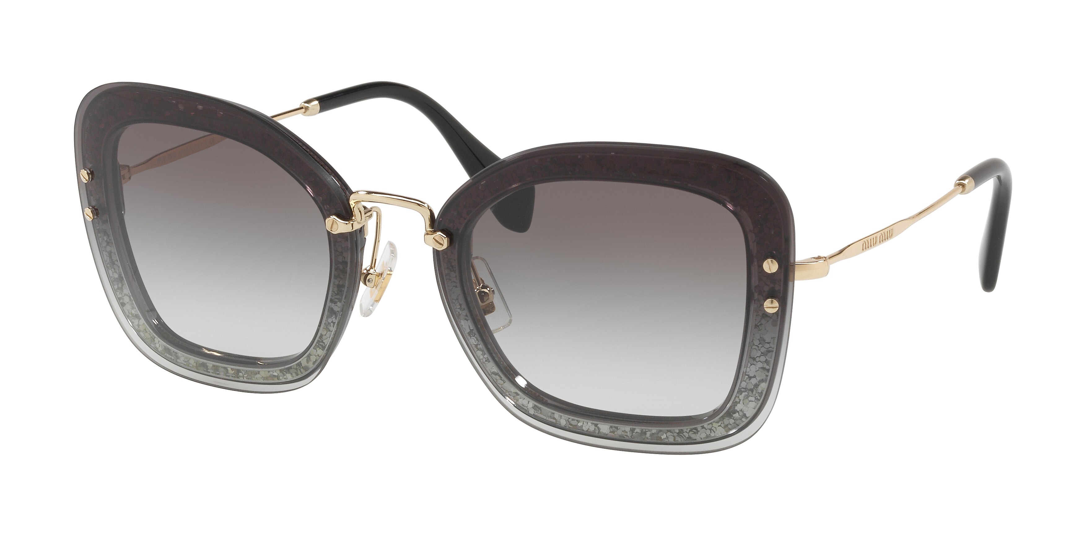 Miu Miu MU 02TS rectangle sunglasses in Transparent Grey Glitter