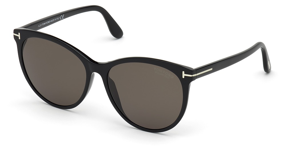 Tom Ford FT0787 round sunglasses in Shiny Black/Smoke Polarized