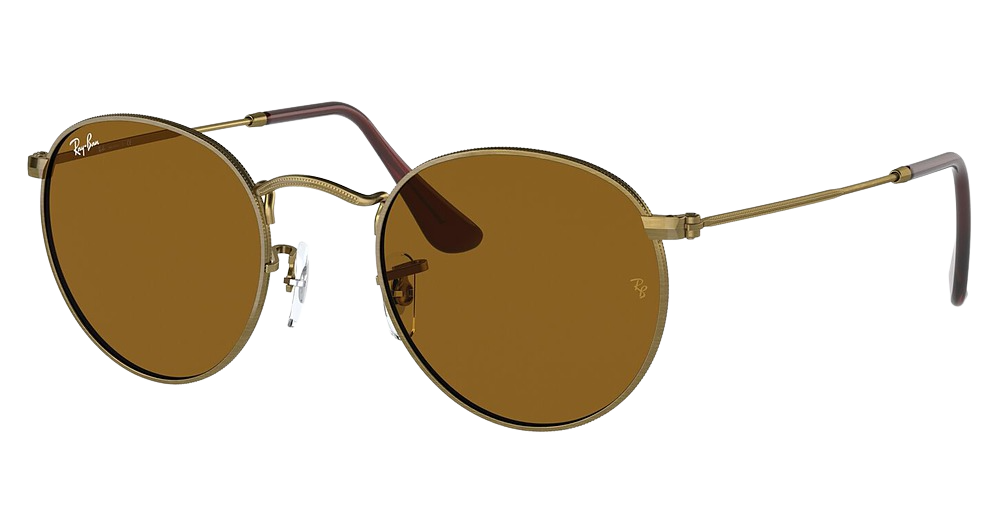 Ray-Ban RB3447 ROUND METAL round sunglasses in Antique Gold/Brown