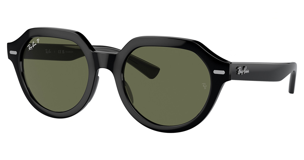 Ray-Ban RB4399 GINA round sunglasses in Black/Green Polarized