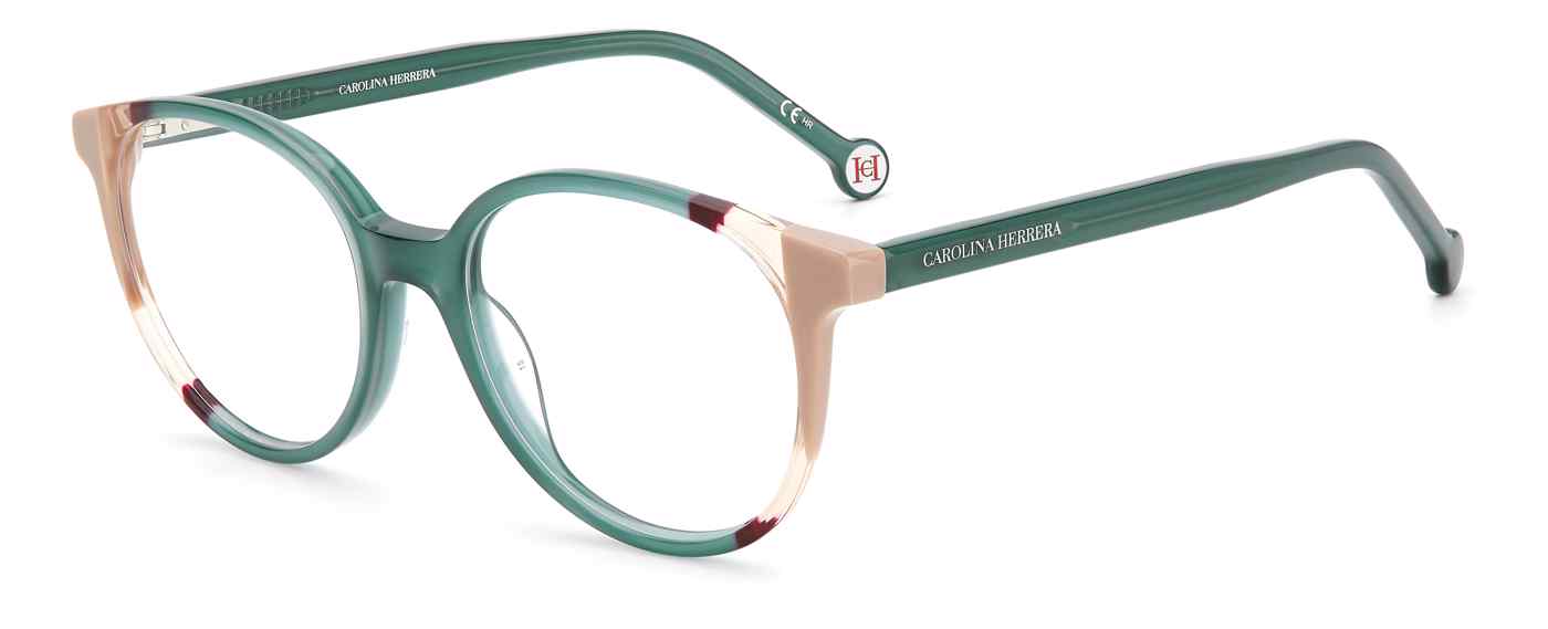 Carolina Herrera CH-0067 round eyeglasses in Teal Brown