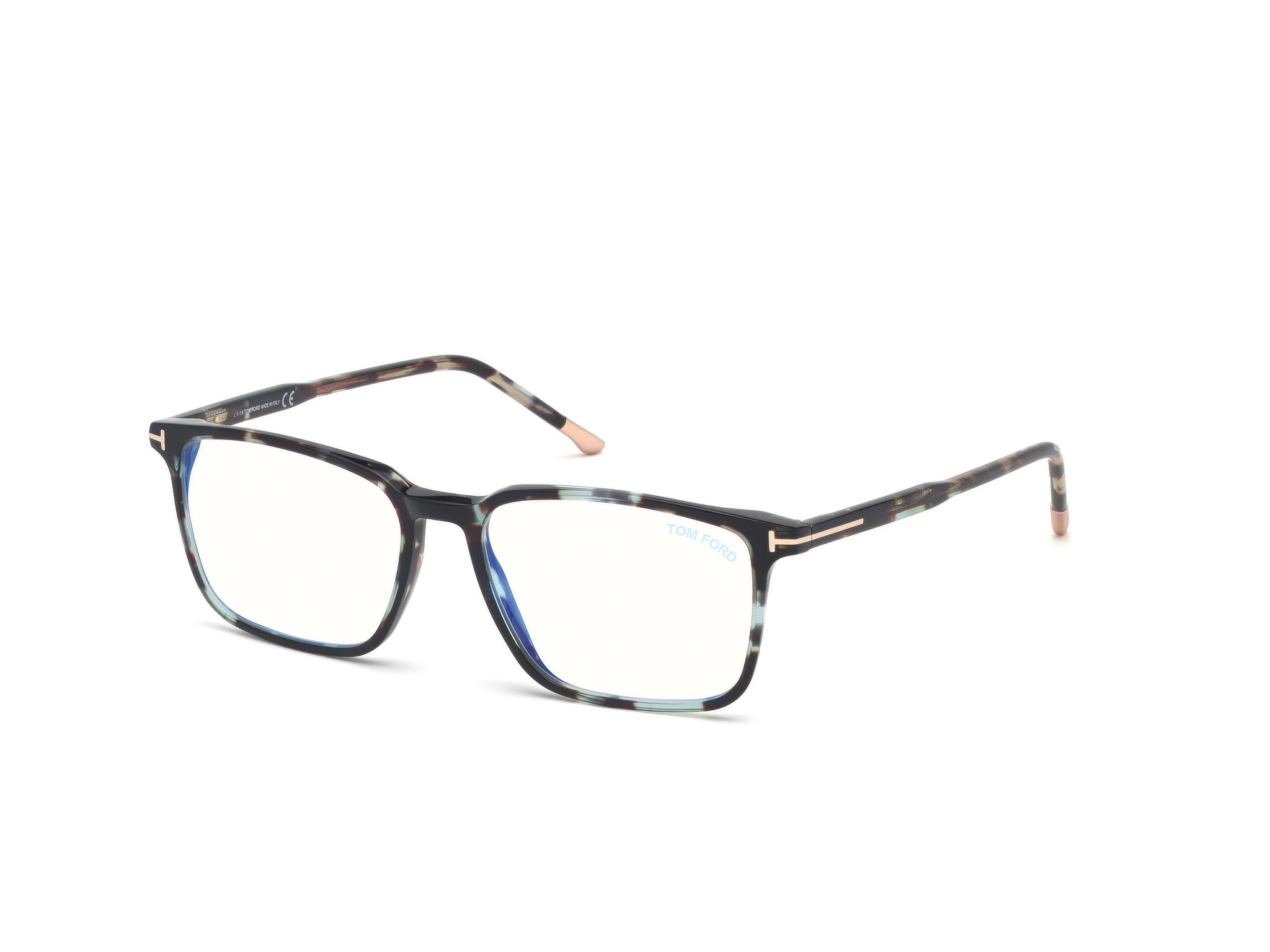 Tom Ford FT5607-B rectangle eyeglasses in Shiny Dark Teal Havana, Shiny Rose