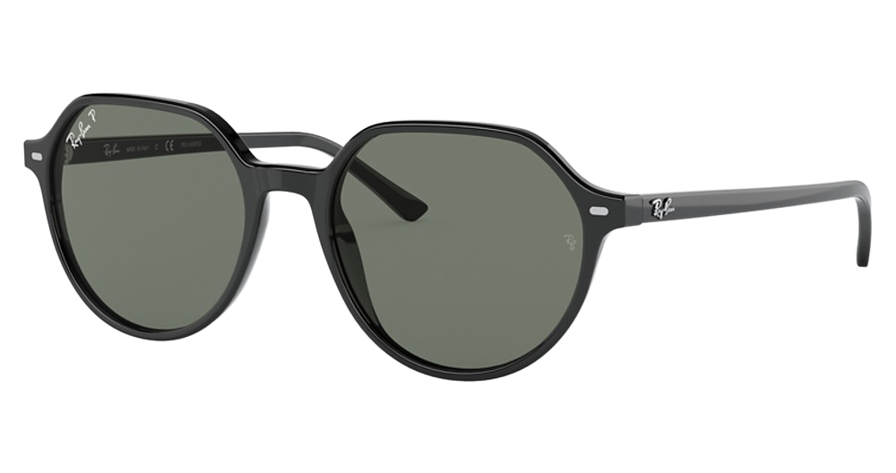 Ray-Ban RB2195 THALIA round sunglasses in Black/Polarized Green
