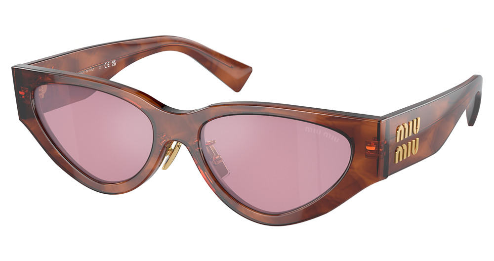Miu Miu MU 03ZS cateye sunglasses in Striped Tobacco/Dark Pink Mirror Int Silver