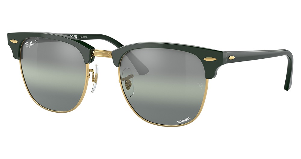 Ray-Ban RB3016F CLUBMASTER round sunglasses in Green on Arista/Green Mirror Polarized