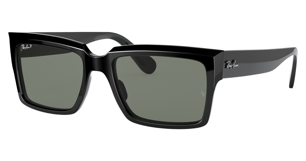 Ray-Ban RB2191F rectangle sunglasses in Black/Polarized Green
