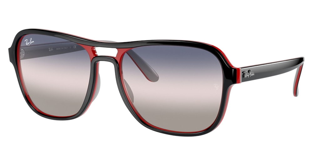 Ray-Ban RB4356 aviator sunglasses in Black Red Light Grey/Pink Gradient Blue
