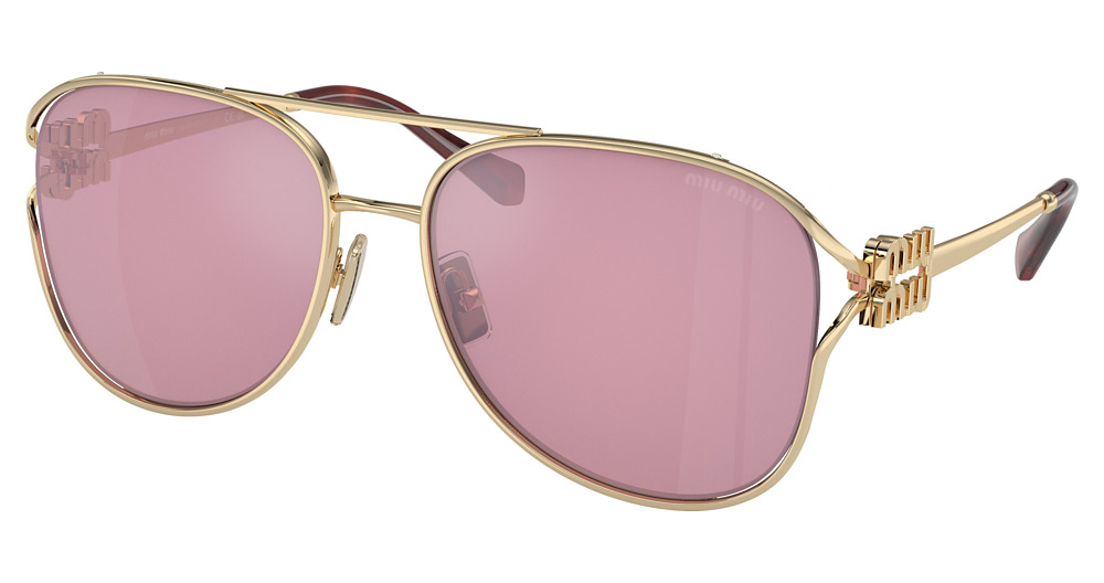 Miu Miu MU 52ZS round sunglasses in Pale Gold/Dark Pink Mirror Int Silver