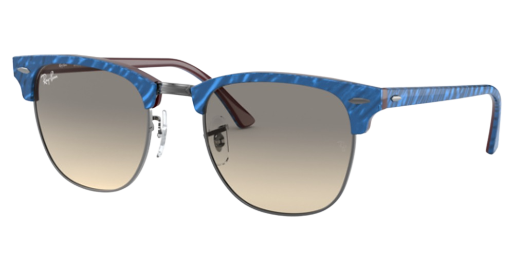 Ray-Ban RB3016 CLUBMASTER aviator sunglasses in Wrinkled Blue on Brown/Clear Gradient Grey