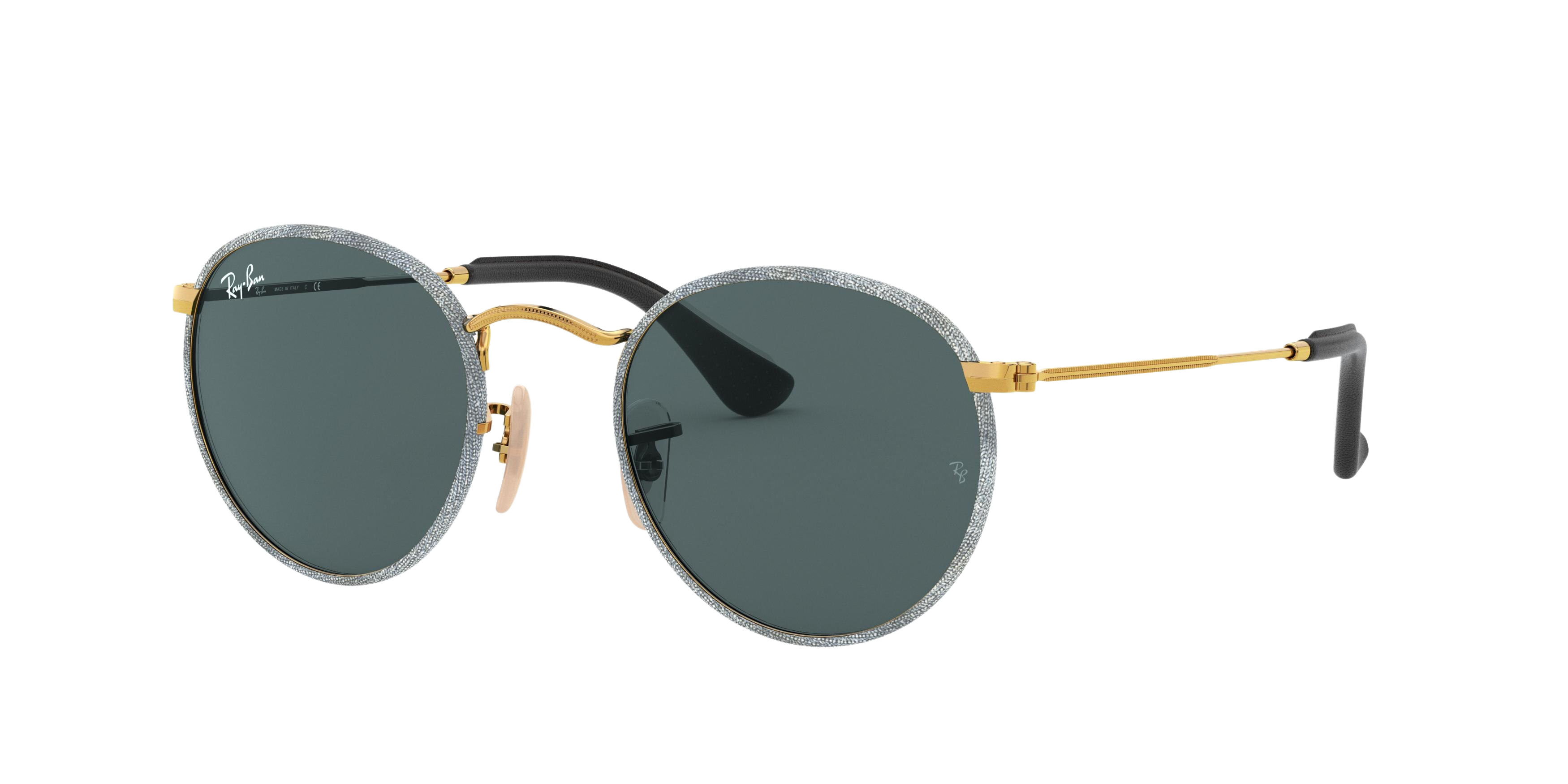 Ray-Ban RB3475Q round sunglasses in Gold/Blue Jeans