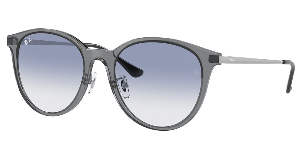Ray-Ban RB4334D round sunglasses in Transparent Grey/Clear Gradient Light Blue