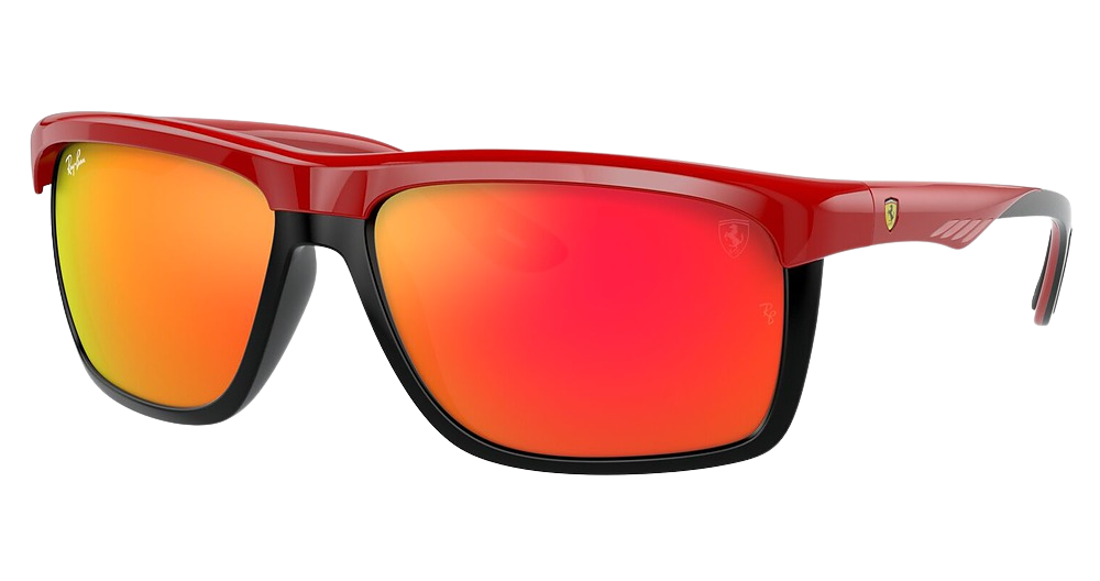 Ray-Ban RB4363M rectangle sunglasses in Red on Matte Black/Brown Mirror Orange