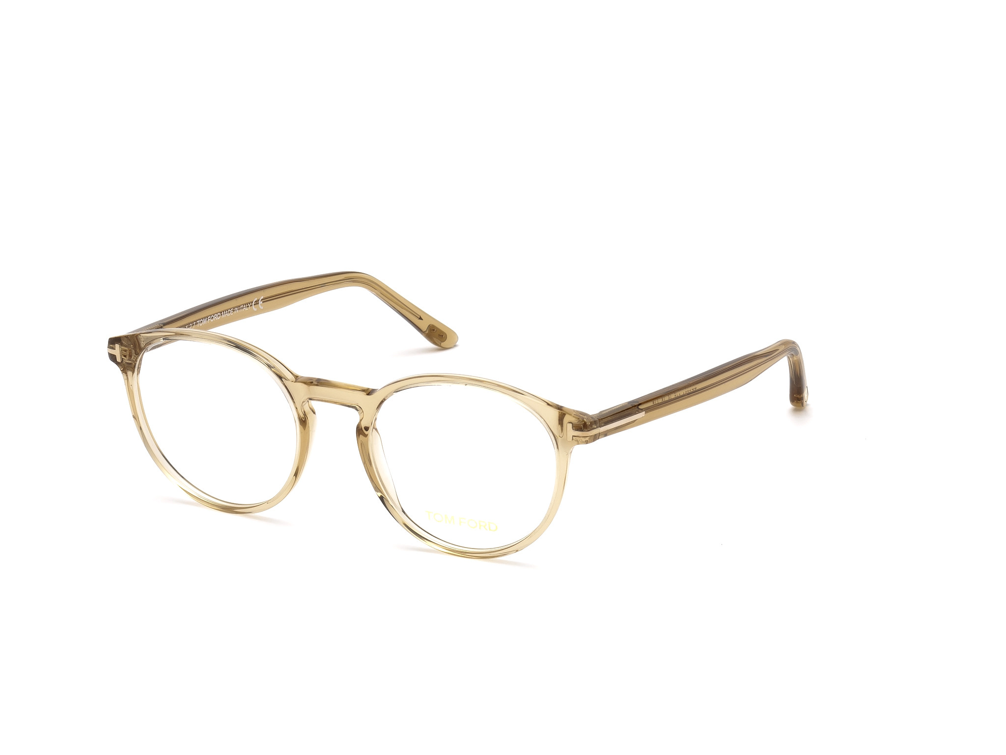 Tom Ford FT5524 round eyeglasses in Shiny Transparent Champagne, Shiny