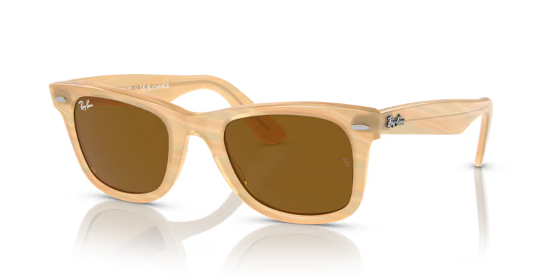 Ray-Ban RB2140F WAYFARER round sunglasses in Photo Striped Brown/Brown