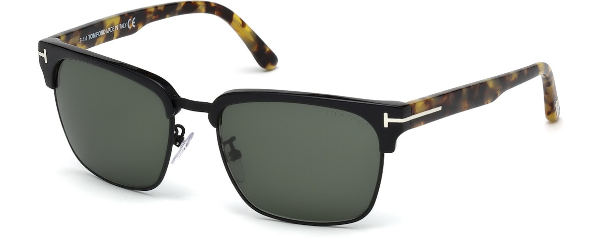 Shiny Black Front, Tortoise Temples, Matte Black Metal / Green Lenses