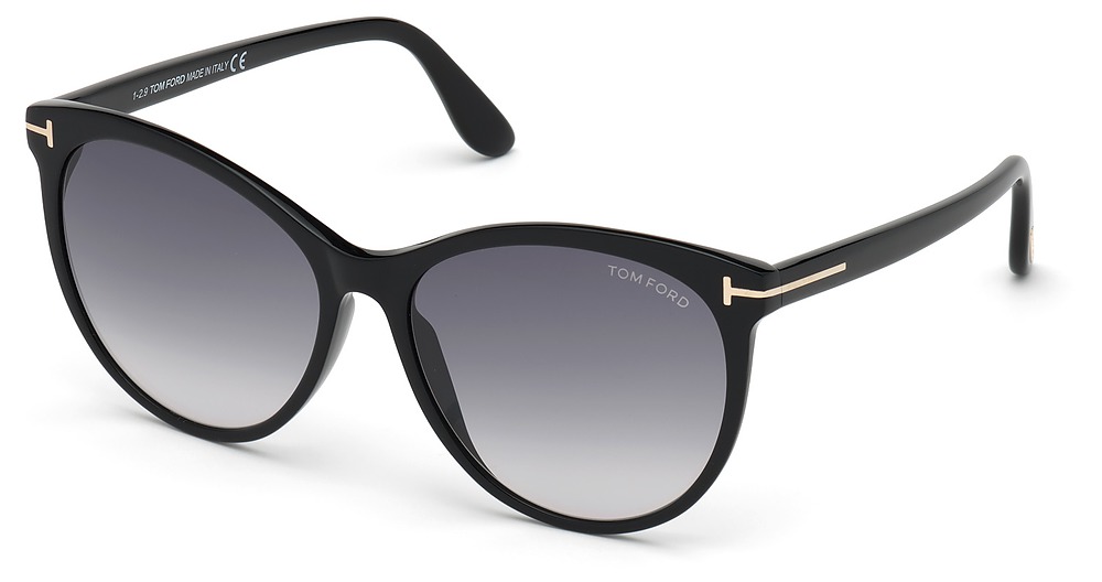 Tom Ford FT0787 round sunglasses in Shiny Black/Gradient Smoke