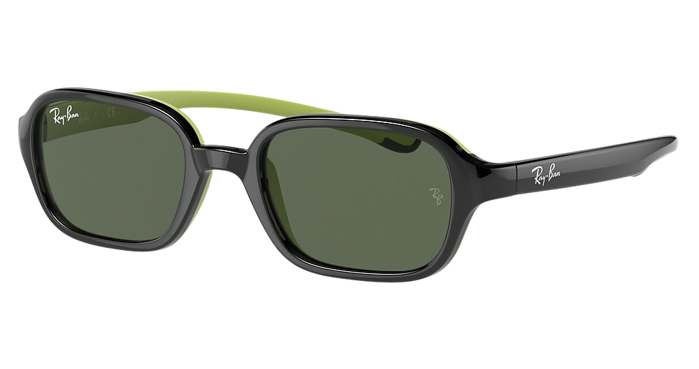 Ray-Ban RJ9074S round sunglasses in Black on Rubber Green/Dark Green