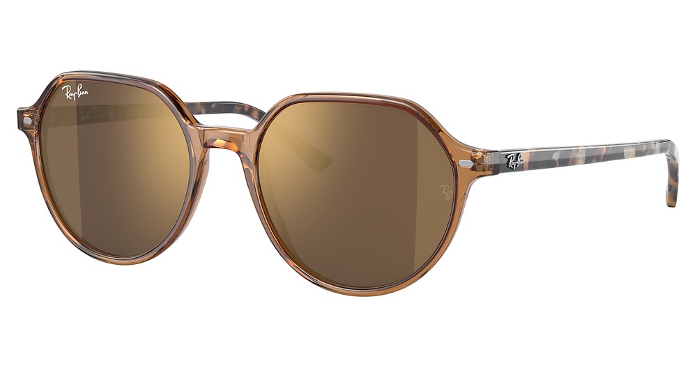 Ray-Ban RB2195 THALIA round sunglasses in Transparent Brown/Light Brown Mirror Gold