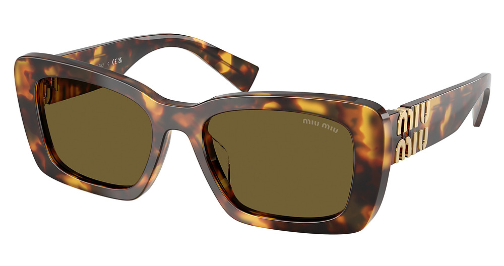 Miu Miu MU 07YS round sunglasses in Honey Havana/Dark Brown