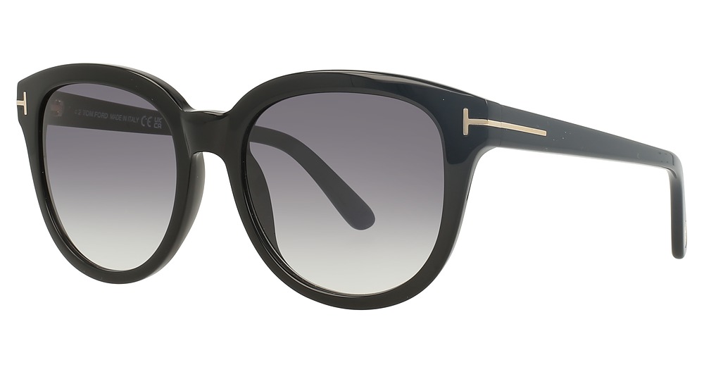 Tom Ford FT0914 round sunglasses in Shiny Black/Gradient Smoke