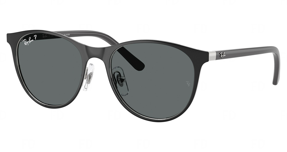 Ray-Ban RJ9552S round sunglasses in Black on Silver/Dark Grey Polarized