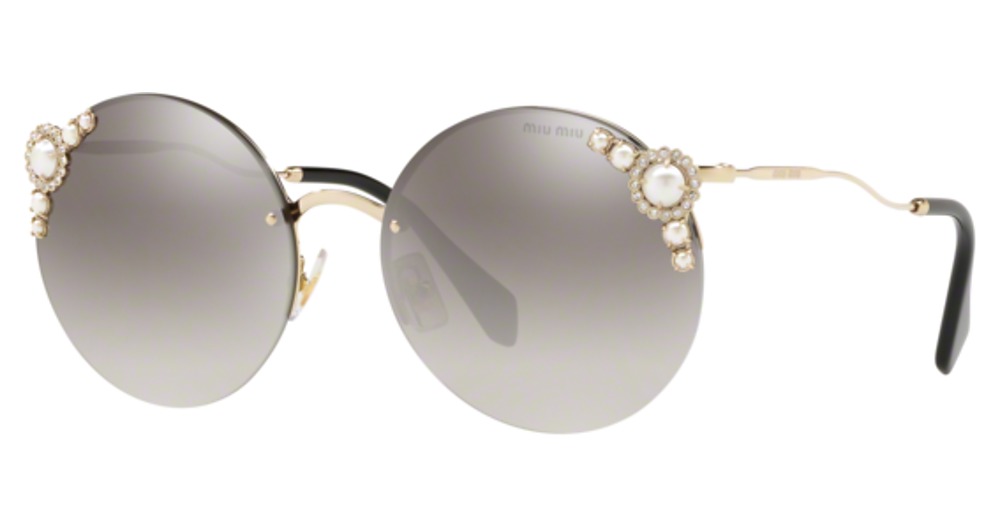 Miu Miu MU 52TS round sunglasses in Pale Gold/Gradient Grey Mirror Silver