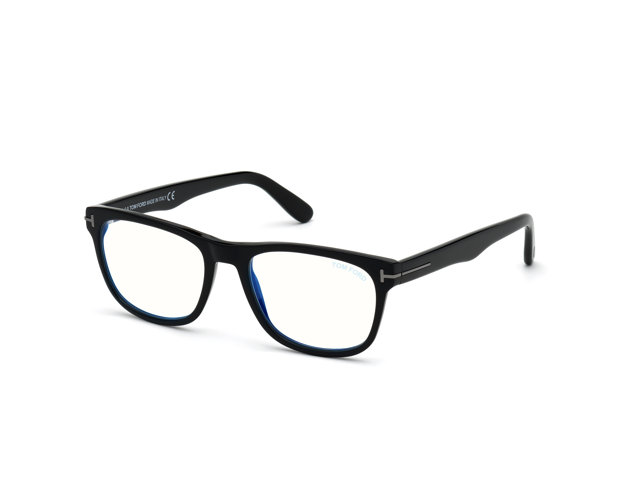 Tom Ford FT5662-B square eyeglasses in Shiny Black/Blue Block Lenses