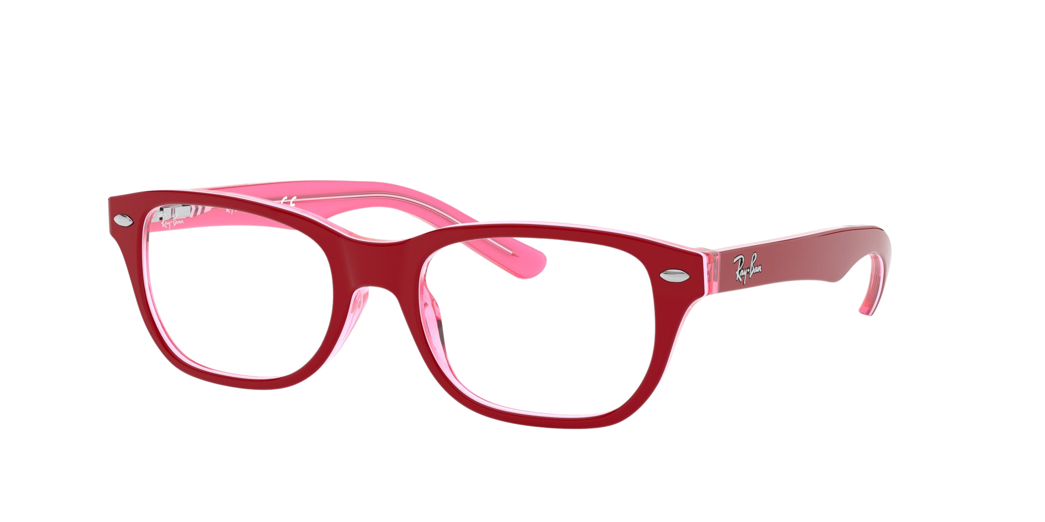Ray-Ban RY1555 square eyeglasses in Transparent Pink on Top Bordea