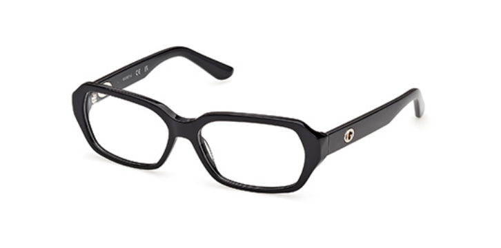 Shiny black acetate irregular geometric eyeglasses with angular frames