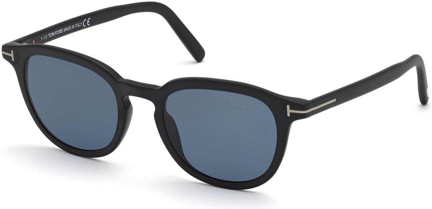 Tom Ford FT0816 Pax round sunglasses in 02V Matte Black/Polarized Blue Lenses