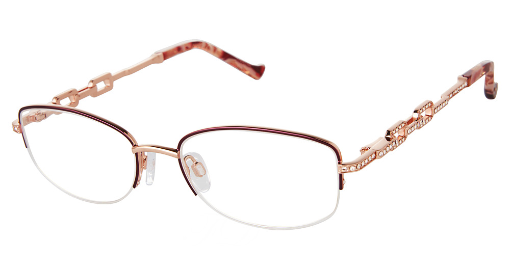burgundy/rose gold