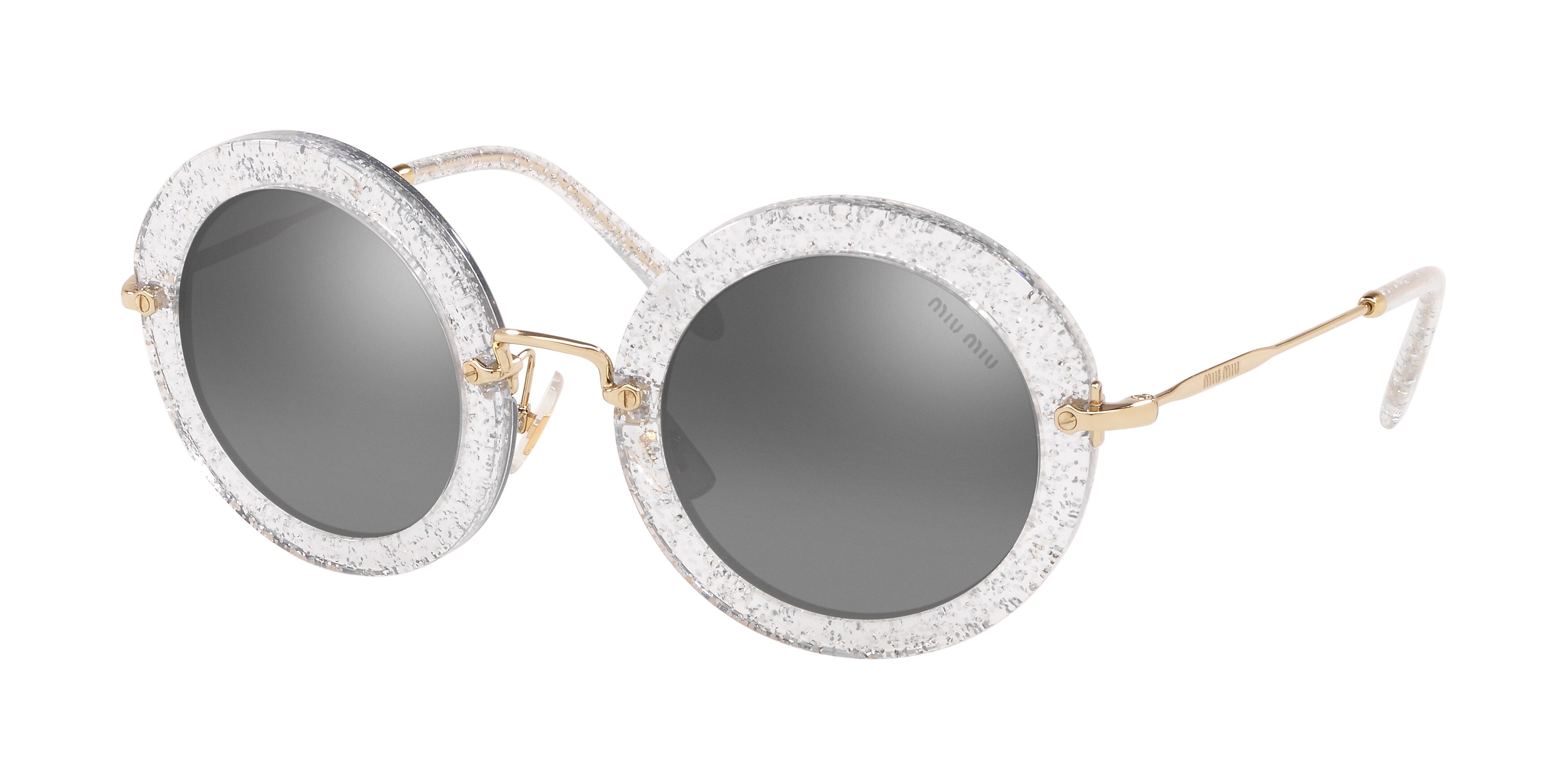 Miu Miu MU 13NS round sunglasses in Glitter Silver