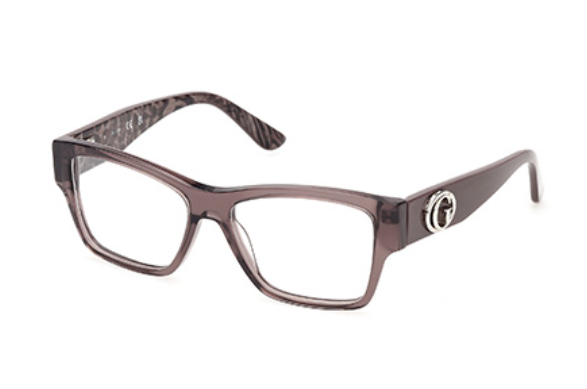Shiny dark brown acetate rectangular optical frames with decorative temple detail