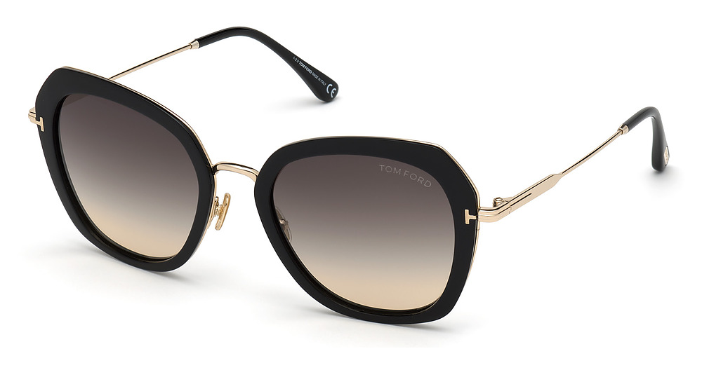 Tom Ford FT0792 round sunglasses in Shiny Black/Gradient Smoke