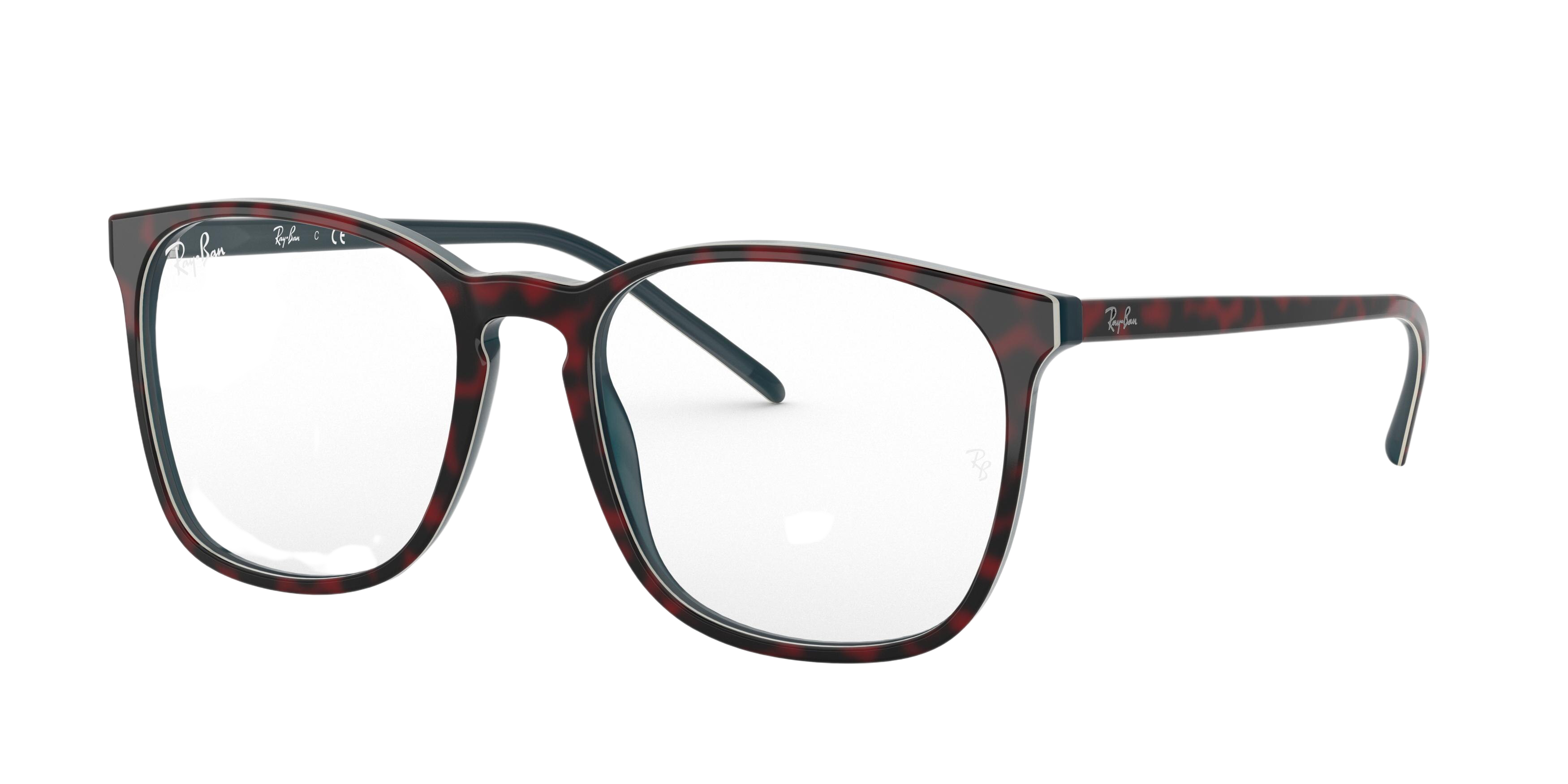 Ray-Ban RX5387 square eyeglasses in Top Red Havana on Opal Blue