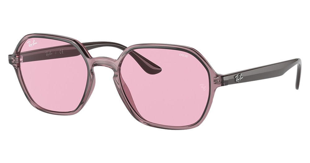 Ray-Ban RB4361 round sunglasses in Transparent Violet/Evolve Photo Pink